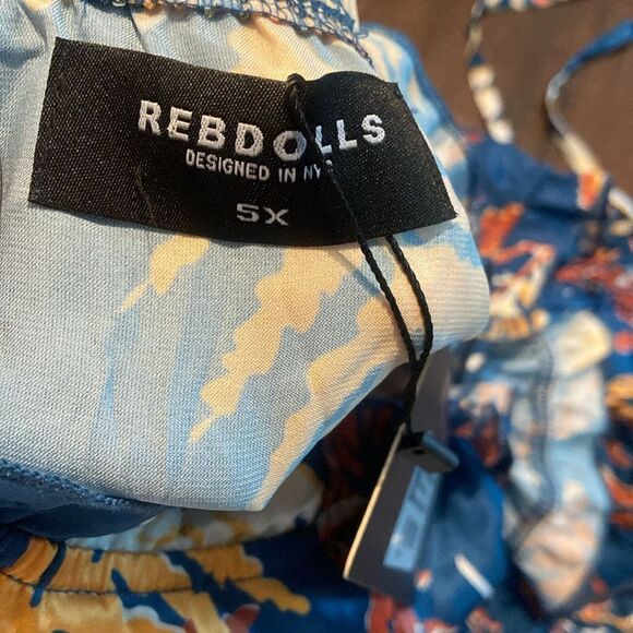 Rebdolls Blue and Orange Leaf Print Dress Size 5x - Picture 8 of 9